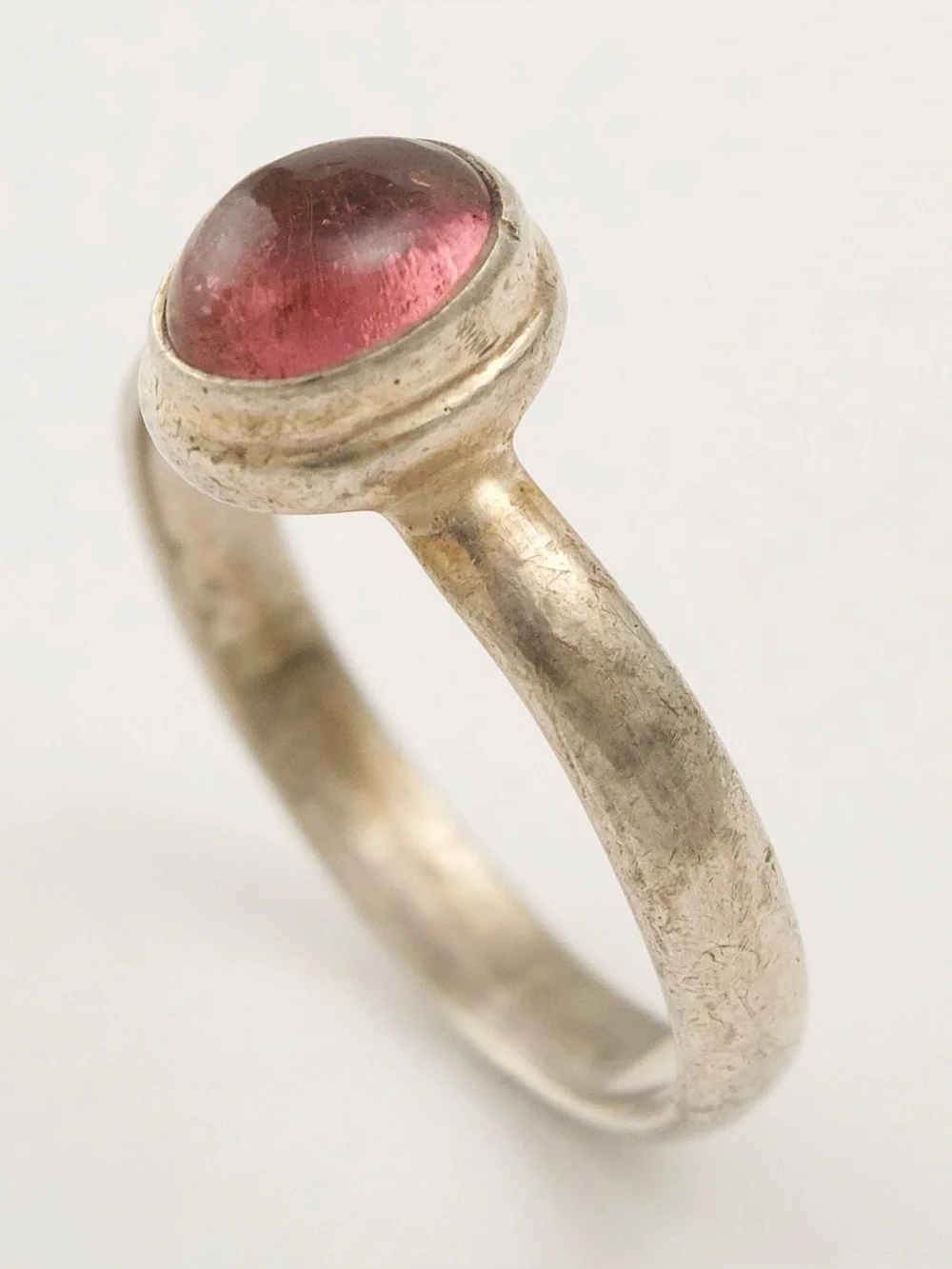 Vintage Pink Tourmaline Cabochon Sterling Silver Ring Size 7